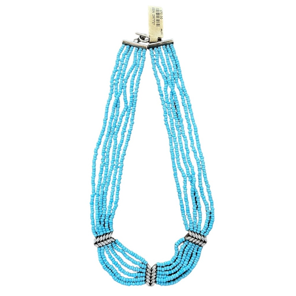 TURQ/CLR Rounded Square Tube Bead Necklace